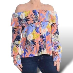 Sanctuary Avery Tropical Floral Ruffled Blouse